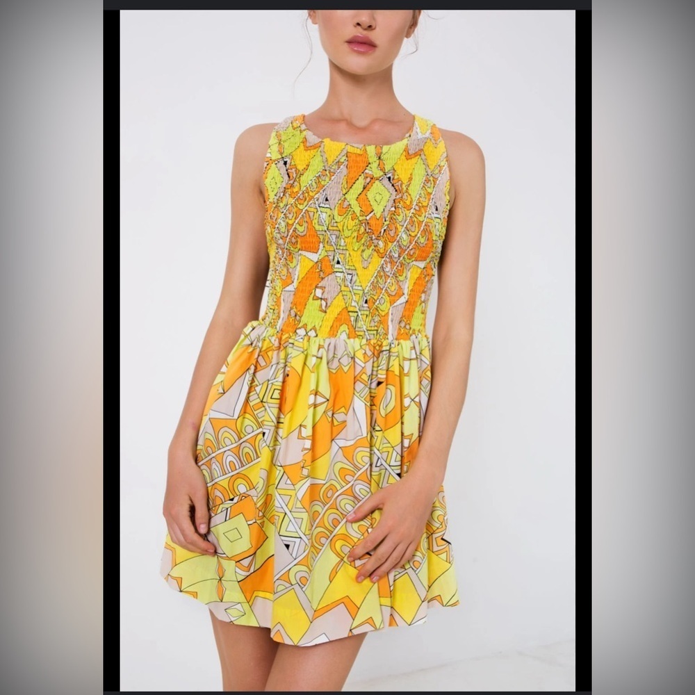 S/W/F Low Back Mini Dress Orange/Yellow Poolside Size small
